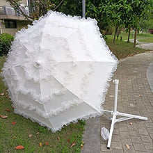 ZOCWJK with Lace 1.4m Large Outdoor Round Foldable Garden Coffee Table Umbrella Beach Camping Terrace Balcony Courtyard Patio for Photo Props Romantic and Beautiful White,
