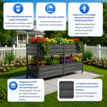 Hassyee Dual Tier Staggered Elevated Metal Raised Garden Bed with Lockable Wheels and Galvanized Metal Construction for Lawn, Outdoor Planter Box with Rounded End Caps for Flowers, Plants (Dark Grey)