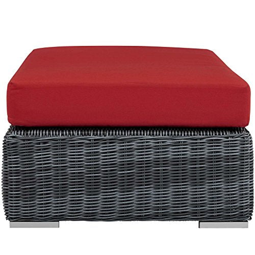 Modway Summon Wicker Rattan Outdoor Patio Ottoman Canvas Red