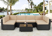 HTERWQEA Patio Furniture Set with Coffee Table, 7 Piece PE Wicker Rattan Outdoor Sectional Sofa Conversation Set with Enhanced Comfort for Backyard, Deck, Garden, Porch