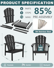 FOLAWO Adirondack Chair Set of 6, HDPE Outdoor Fire Pit Chairs, Black