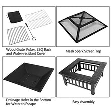 Garden Fire Pit Grill Bowl Grill Barbecue Rack with Grill Shelf, for Barbecue, Heater, Ice Pit, Metal Brazier Camping Bowl for Garden Patio Outdoor, Protective Cover,Square (Square)