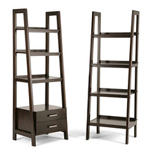 SIMPLIHOME Sawhorse 24" Solid Wood Ladder Shelf Dark Chestnut Brown