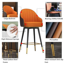 ZLyXZQG Counter Height Chairs,Comfortable Bar Stools, PU Padded, Metal Legs Kitchen Island Bar Chairs, 360° Swivel Portable High Stool for Dining Room, Counter, Nordic Style,65cm/25.6"(C,65cm/25.6")