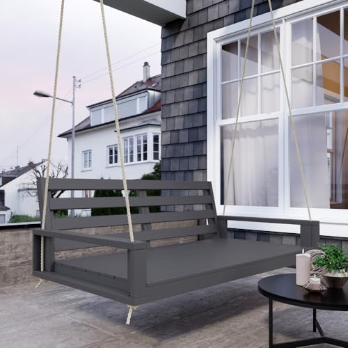 Amish Casual The Waterford Amish Crafted Hanging Bed Swing for Porch with Modern Backrest, Made in The USA from Kiln Dried Pine (Gray Paint, Twin)