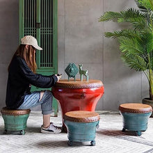 Coffee Table Drum Shaped Coffee Table Side End Table for Living Room Entryway Kitchen Patio Garden Balcony, Retro Wooden Sofa Tables Round Tea Table Decorative Side Table