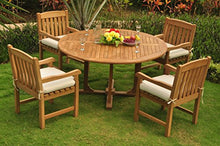WholesaleTeak New 5 Pc Luxurious Grade-A Teak Wood Outdoor Dining Set - 60" Round Dining Table and 4 Devon Arm/Captain Chairs #WHDSDVl