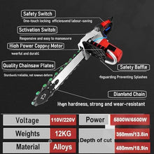13In/18In Electric Concrete Chainsaw, 5800W/6500W Handheld Chainsaw Wall Cutter, Diamond Chain Saw for Concrete, Water Fed Concretes Cutter, Dust Free Concretes Chainsaws
