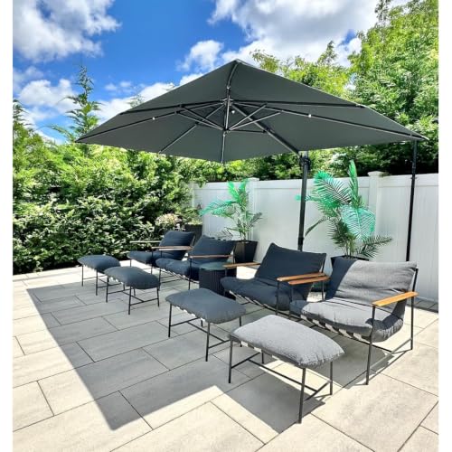 OROTLECT 132'' X 108'' Rectangular Cantilever Gray Umbrella With Base In Ground And Crank Lift Counter Weights Included