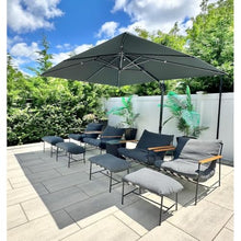 OROTLECT 132'' X 108'' Rectangular Cantilever Gray Umbrella With Base In Ground And Crank Lift Counter Weights Included