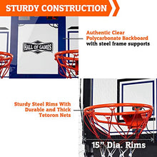 Hall of Games Indoor Arcade Basketball Games Multiple Styles 2-Player Arcade Scoring Display with Rubber Basketball Set 88" Tall Steel Cage Extra Wide Game (W/Poly Backboard)