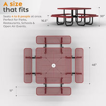 OUTTANS Commercial Metal Picnic Table (Red, 46in Square, Expanded Steel)