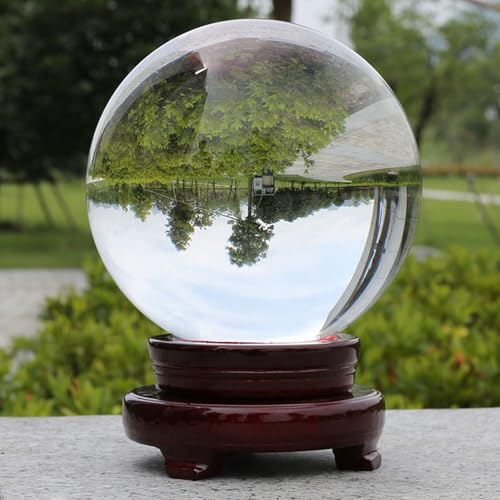 LoKori Transparent Polished Crystal Ball Large Glass Decorative Gemstone Spheres Garden Reflective Gazing Globe Camera Sphere and Photography Orb,B,16cm/6.3in