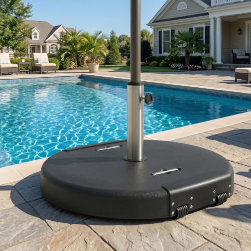 AMZSTAN Outdoor Umbrella Base with Wheels, 133 lb Heavy Patio Umbrella Stand with Concrete Core and Resin Frame, Mobile Market Umbrella Holder for Garden and Deck