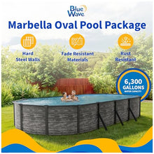 Blue Wave Marbella 12-ft x 24-ft Oval 52-in Deep Above Ground Swimming Pool – Steel Wall & Top Rails, Sand Filter, Skimmer, Liner, A-Frame Ladder & Maintenance Kit – Complete Outdoor Pool Accessories