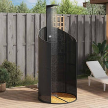 vidaXL Outdoor Shower - Black Poly Rattan, Acacia Wood Base, 39.4"x39.4"x95.1", Swimming Pool Furniture