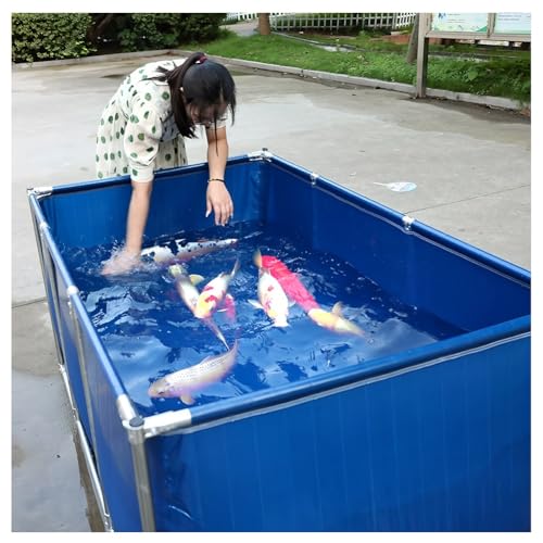 Zfmnoyev PVC Canvas Fish Pond with Steel Frame, Rectangle Pool Above Ground, Large Swimming Pool with Drain, Foldable Water Storage Tank, Easy to Install, for Camping Garden Backyard(1.5x1x0.5m)