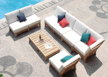 WholesaleTeak Grade-A Teak Wood Ramled Sectional 7 Pcs Sofa Set - 2 Love Seats (Left/Right), 1 Corner Pc, 2 Armless Lounge Chairs, 1 Ottoman & 1 Side Table (Furniture only) #12RM7