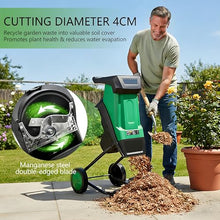 QIUNAOZI Garden Mulcher, Powerful 2400W Electric Wood Chipper, Reinforced Rotary Double Blade, 4500 RPM, 40mm Cutting Capacity, with 50L Collection Bag, for Garden Cleaning and composting