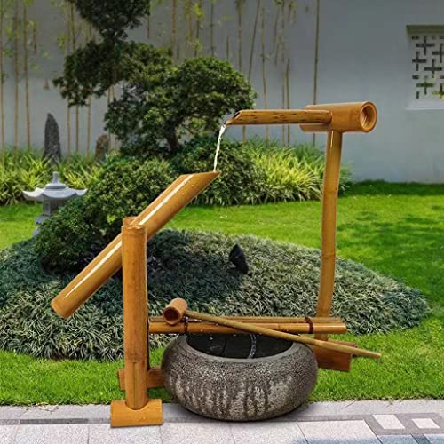 Bamboo Fountain Decoration,Zen Garden Water Fountain Bamboo Water Feature Rocking Pump Water Landscape,Handmade,with Pump Japanese Garden Decoration