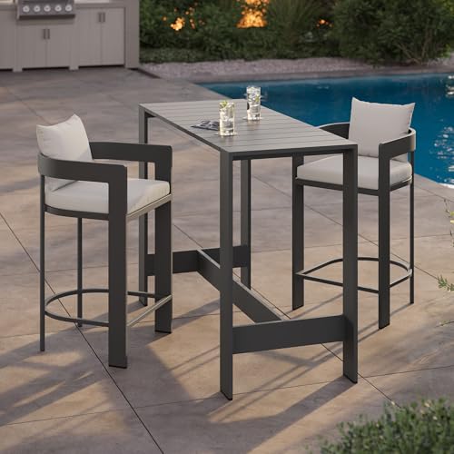 Modway Tahoe 3-Piece Outdoor Patio Bar Table Set in White