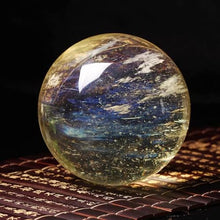 FOTCFATEV Crystal Sphere, Yellow Ball Melting with Wooden Stand Citrine Gemstone Divination Sculpture Figurine for Wealth Feng Shui,19cm/7.5in