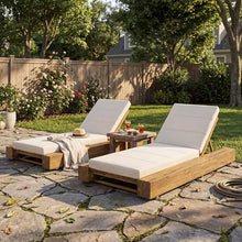 Christopher Knight Home Tory Acacia Wood Chaise Lounge Chair Outdoor Set of 2, Poolside Sun Lounger Recliner, Patio Outdoor Chaise Lounge with Cushions, Adjustable Backrest Lounge Sofa, Beige+Teak