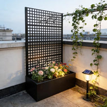 Metal Planter Box with Trellis 70.9in H x 43.3in W x 15.8in D - Outdoor Raised Garden Bed with Privacy Screen Lattice Panels for Patio Decoration for Backyard Patio Balcony, Rose Black