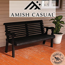 Amish Casual Heavy Duty Pressure Treated 5 Foot Outdoor Garden Bench with Cup Holders - Amish Crafted Roll Back Design in Black Stain, 700 Lb Weight Capacity