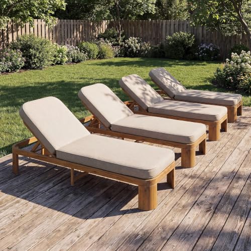 Merax Acacia Wood Chaise Lounge Outdoor with Cushion & Adjustable Back