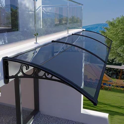 kufu01 Metal Window Awning,Modern Polycarbonate Front Door Canopy,99.99% Uv Protection Door Awning Outdoor Canopy,4 Colors Patio Awning Solid Polycarbonate Cover,Easy Assemble (Black,59"x102")