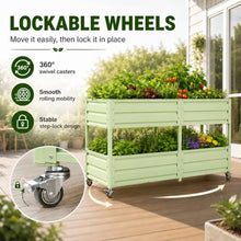 EXPEAK Galvanized Raised Garden Bed 6x2x3 ft, Dual-Tier Elevated Metal Garden Bed with Lockable Wheels, Planter Raised Beds for Vegetables, Herbs & Flowers, Green