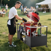 Outdoor Grill Table for Big Green Egg, Metal Grill Cart with Storage Box