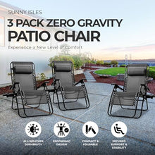Four Seasons Courtyard Sunny Isles XL Zero Gravity Chairs, Black, 3-Pack