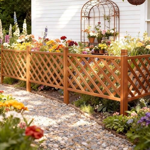 Etlegor Wood Garden Fence, Grass Lawn Flower Beds Landscaping Edging Borders, Decorative Tall Privacy Partition for Yard Patio Lawn Tree Flower(Yellow,100x100cm-8PCS)