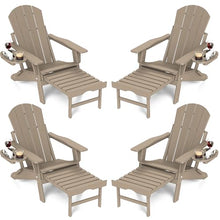 FOOWIN Adirondack Chair with Retractable Ottoman, Adjustable HDPE Folding Chair Set of 4, All-Weather Resistant, Brown