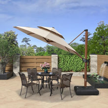 10 FT Double Top Round Wood Pattern Cantilever Umbrella With Base,Beige