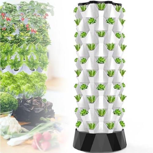 RESKIU Garden Hydroponic Growing System Vertical Tower - Vegetable Plant Tower Gift for Gardening Lover - Automate Aeroponics Mini Indoor Outdoor Home Grow Herb,10Layers