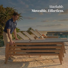 POVL Outdoor Menlo Stacking Teak & Sling Chaise Lounge Set of 2 — Grade A Teak Adjustable Pool Chairs with Wheels & 5-Position Backrest — Luxury Fully Assembled Poolside Furniture (Graphite)