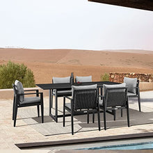 Armen Living Grand Outdoor Patio 7-Piece Dining Table Set in Aluminum with Grey Cushions