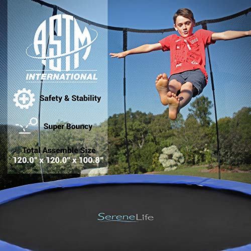 SereneLife Kids Trampoline with Net & Basketball Hoop Blue