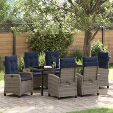 FUDUGEHMIOFWFJJ Modern 7-Piece Grey Poly Rattan Garden Dining Set with Cushions, Outdoor Patio Furniture with Tempered Glass Table Top for Backyard, Balcony, Poolside Dining and Entertaining