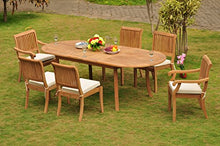 TeakStation 6 Seater 7 Pc Grade-A Teak Wood Dining Set: 94" Oval Table and 2 Stacking Arbor Arm & 4 Armless Chairs #TSDSABy
