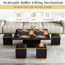 Lift-Top Coffee Table with Storage Stools, Modern Space Saving Center Table with Foldable Top, Large Long Rectangular Center Tables, Multi-Functional Adjustable Coffee Table for Living Room (Black)