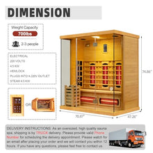 amocane Infrared & Steam Hybrid Sauna Room, 2-3 Person Canadian Hemlock Wood Sauna, Indoor Traditional Home Saunas Spa with 8 Heaters & 4.5KW Sauna Stove, Oxygen Bar (70.87"x47.28"x74.86")