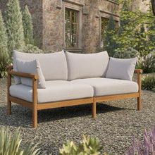Modway Eleni Outdoor Teak Wood Loveseat in Natural Sail – 64 Inch Patio 2 Seat Sofa with Sunproof Foam Cushions