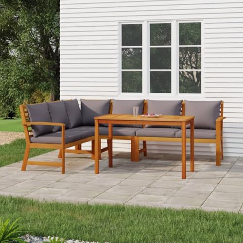 LKJVFCPW 5 Piece Patio Dining Set with Cushions, Solid Acacia Wood Outdoor Furniture for Garden, Terrace and Backyard, Rustic Brown