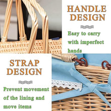 Wicker Picnic Basket for 4 with Insulation Layer, Hand-Woven Outdoor Fruit Basket with Utensils & Cutlery, Perfect for Family Picnics and Outdoor Dining