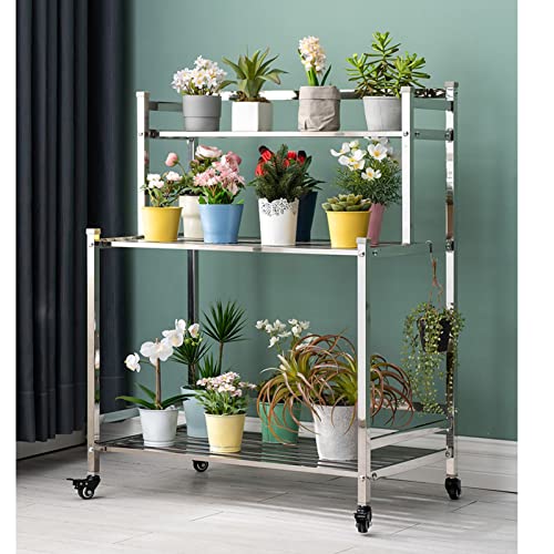 3-Tier Stainless Steel Plant Stand Planter Shelves Flower Pot Organizer Rack, Metal Flower Pot Display Holder Shelf Indoor Outdoor Heavy Duty Planter Shelving ,80X48X99Cm