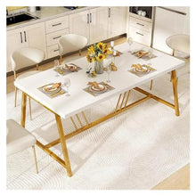 FURUIM2024M Dining Table 70.3 Inch Large Modern Dining Table for 6-8 People Rectangular Kitchen Table Faux Marble Top and Gold Geometric Metal Legs Table and Chairs Dining